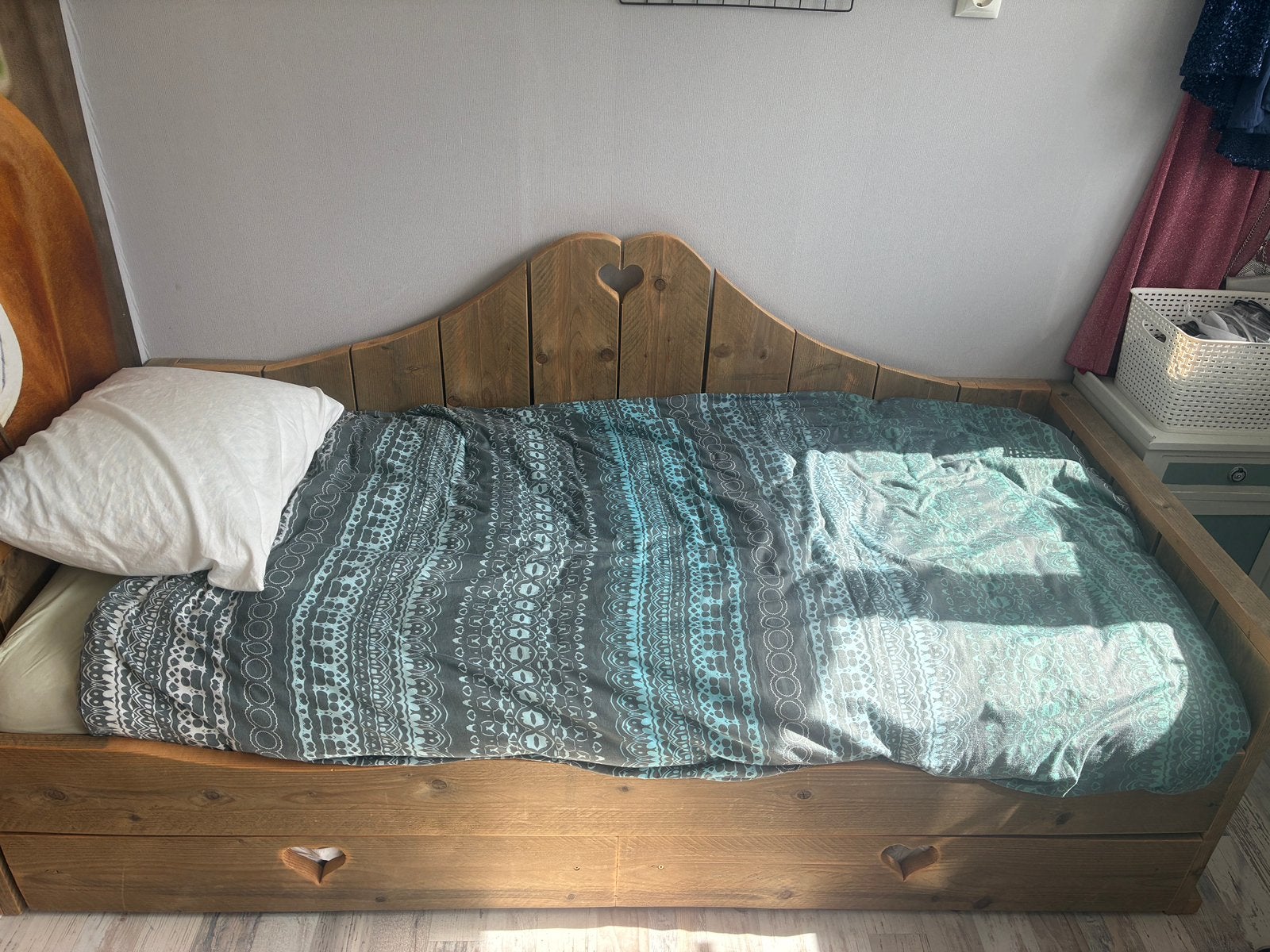 1 persoons steigerhout bed, Ophalen, 90 cm, Eenpersoons, Steigerhout