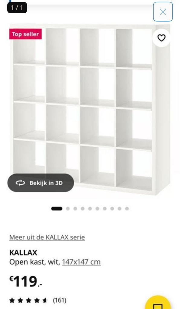 Ikea Kallax open kast wit 147x147 cm met bakken, Ophalen, Gebruikt, 100 tot 150 cm, Met lade(s)