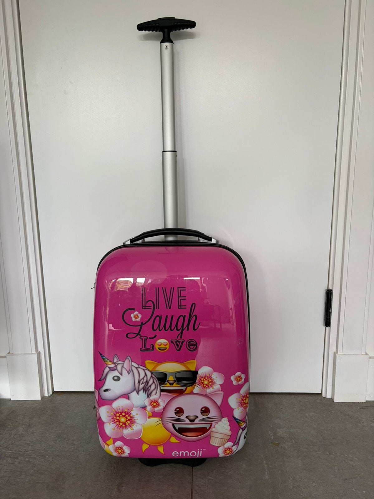 Kleine trolley / reiskoffer / handbagage unicorn roze €6.50, Uitschuifbare handgreep, Gebruikt, 50 tot 60 cm, Hard kunststof