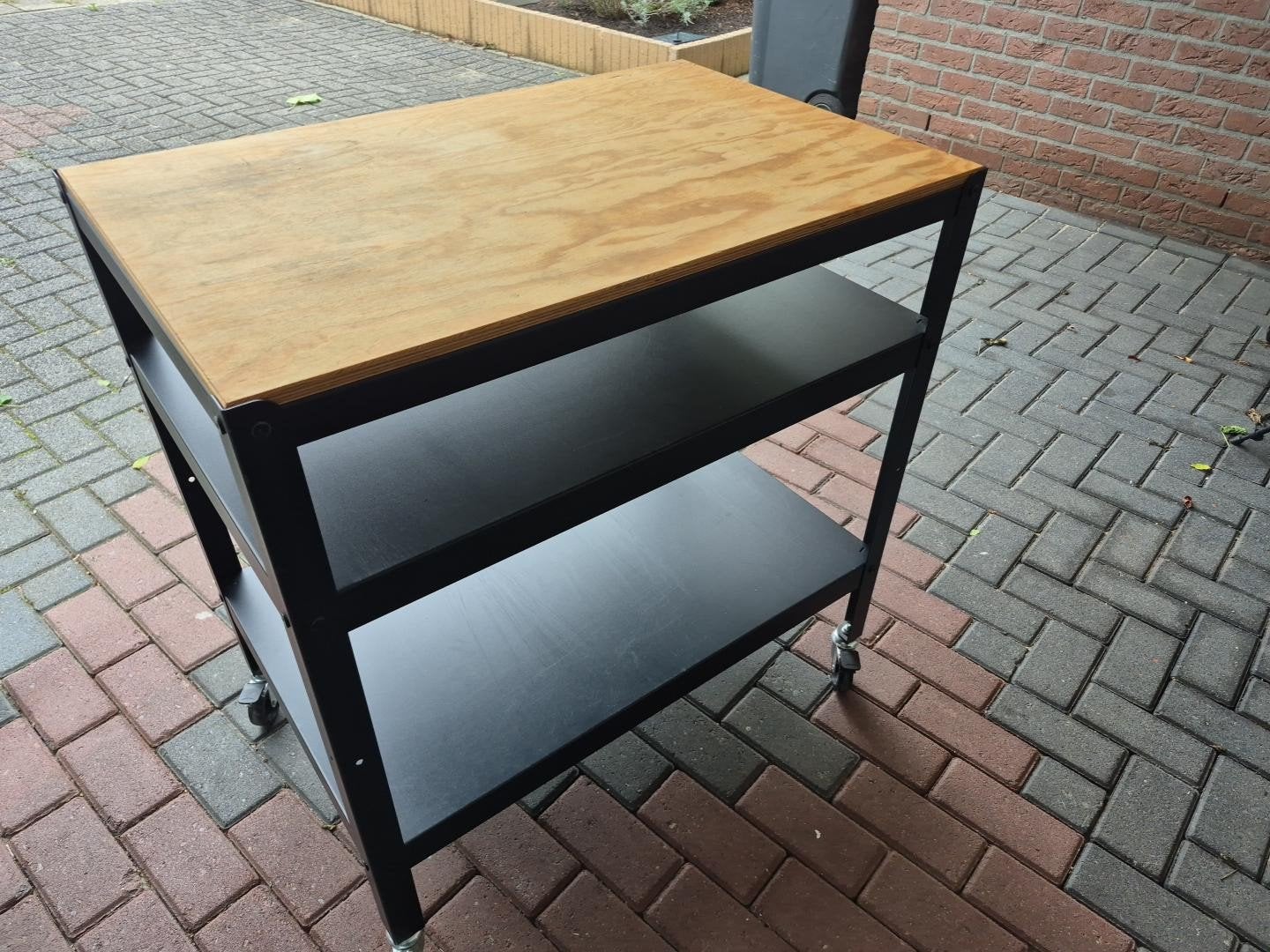 Stevige roltafel / werkbank met houten blad / Ikea Bror, Ophalen, Gebruikt, 75 cm of meer, Rechthoekig