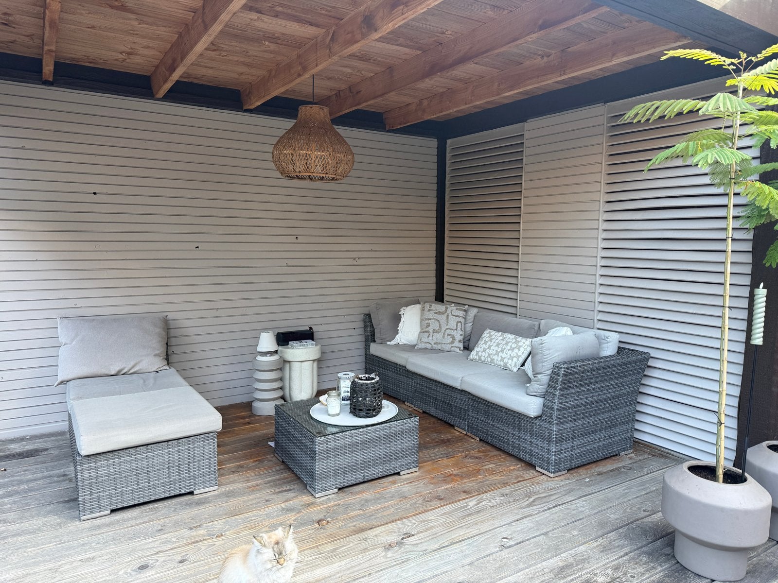 Grijze loungeset, 3-zitsbank, chaise longu ligbed tafel, Tuin en Terras, Tuinsets en Loungesets, Ophalen, Gebruikt, 3 zitplaatsen