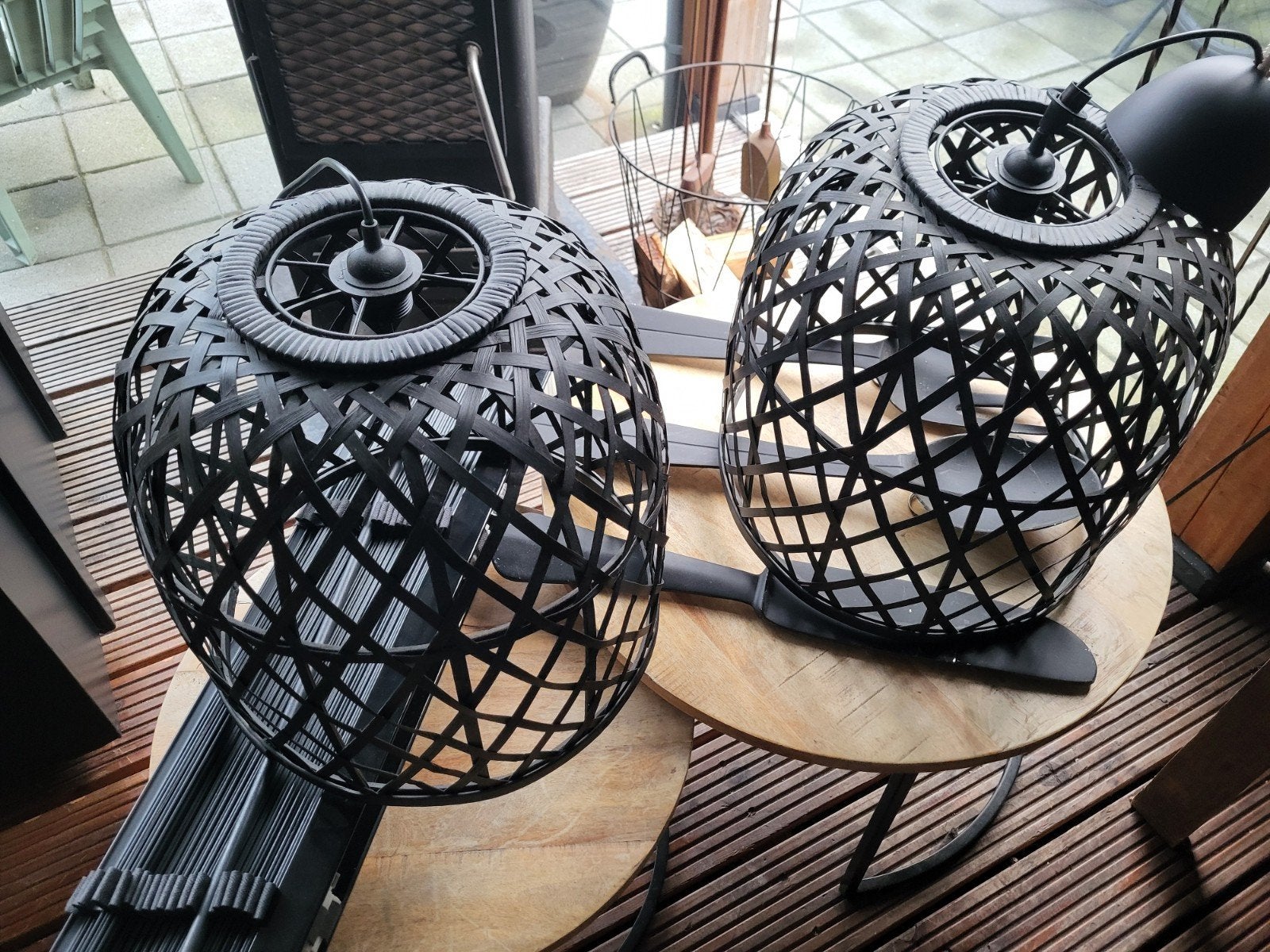 2 IKEA hanglampen, zwart, bamboe, Ophalen, Gebruikt, Natuurlijk materiaal, Modern, Scandinavisch, Bohemian