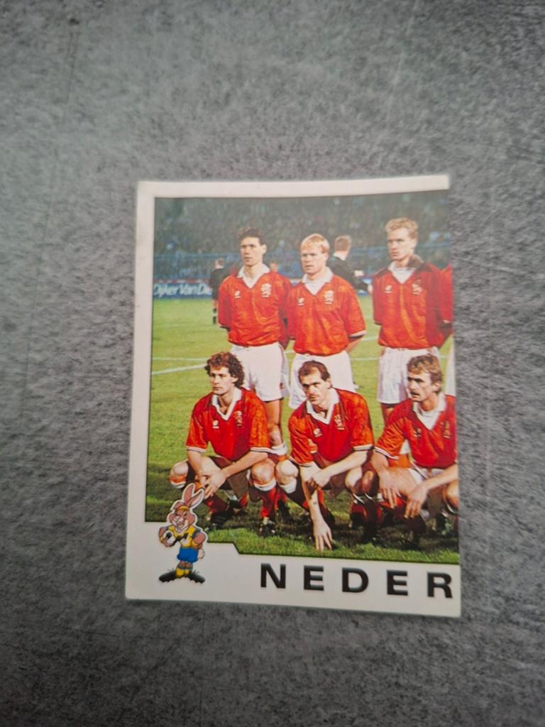 Panini sticker Euro 92 Zweden. Deel elftalfoto Nederland., Verzenden, Zo goed als nieuw, Sticker