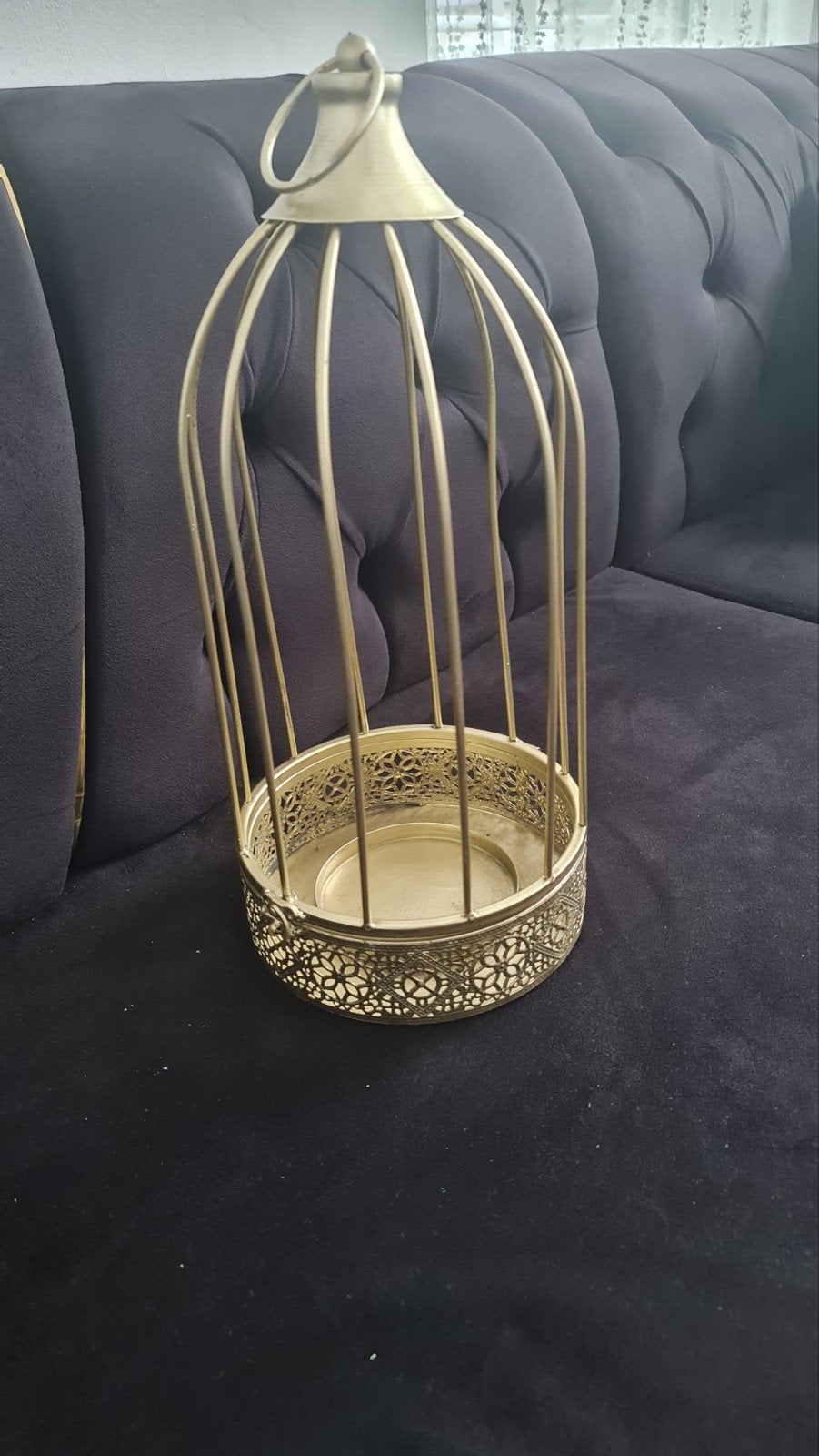 Gouden vogelkooi kandelaar/windlicht, Huis en Inrichting, Woonaccessoires | Kandelaars en Kaarsen, Gebruikt, Ophalen of Verzenden