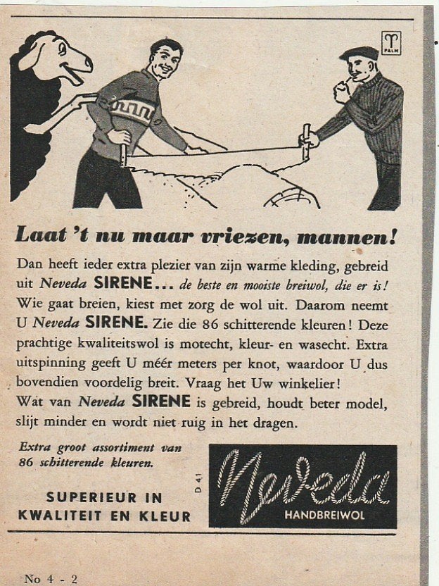 Retro reclame 1954 Neveda wol houthakkers zagen boom, Verzenden, Overige typen
