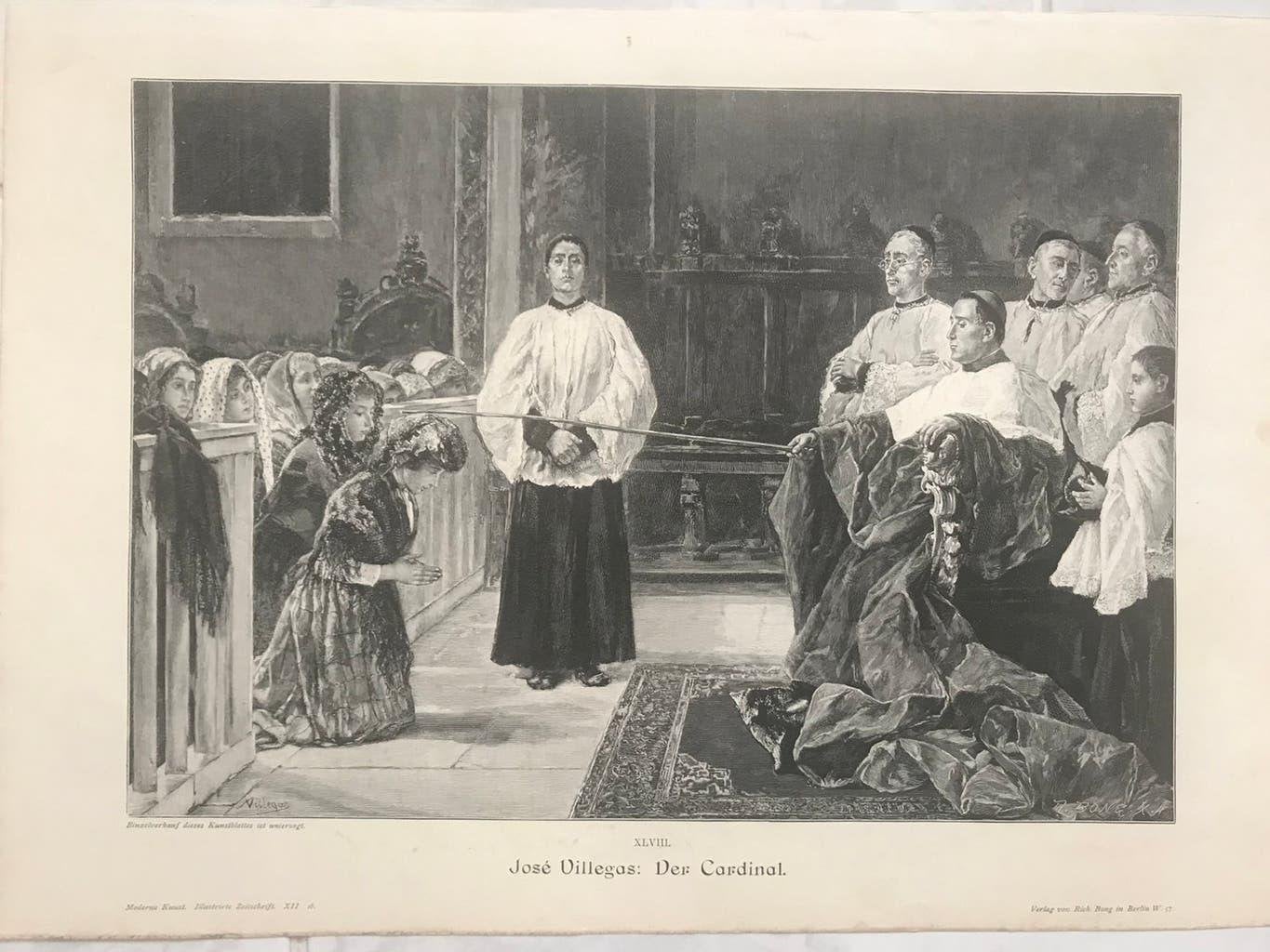 José Villegas: Der Cardinal, or. gravure 1896, 32x22cm. Mooi, Religie, Ophalen of Verzenden, 32 cm, 1800 - 1899