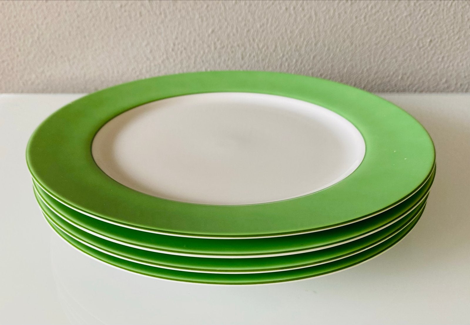 Taitu Due Emilio Bergamin dinerborden, groene rand, 4 stuks, Overige merken, Ophalen of Verzenden, Zo goed als nieuw, Bord(en)