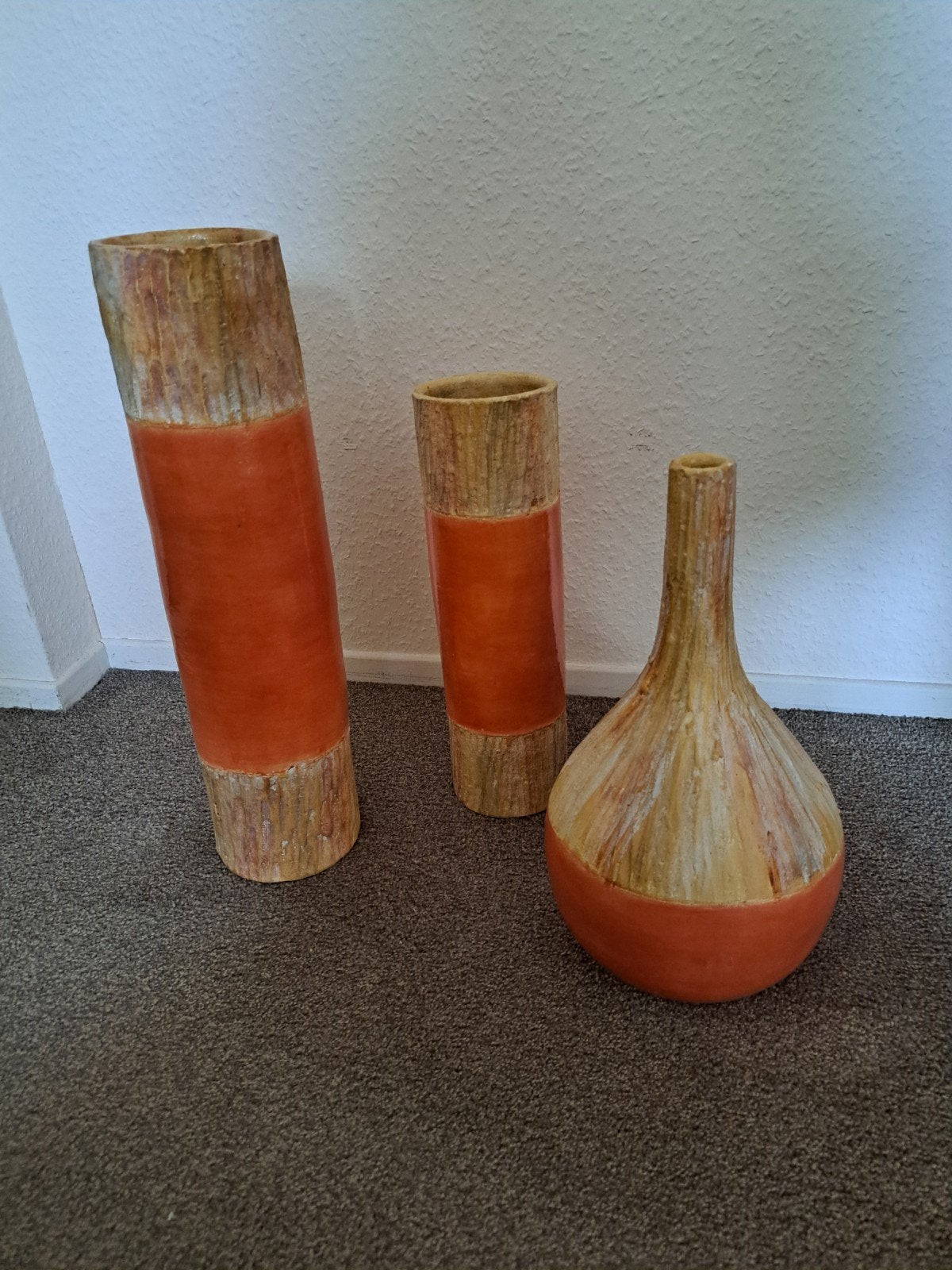 Set van 3 decoratieve vazen in aardetinten, Antiek en Kunst, Ophalen