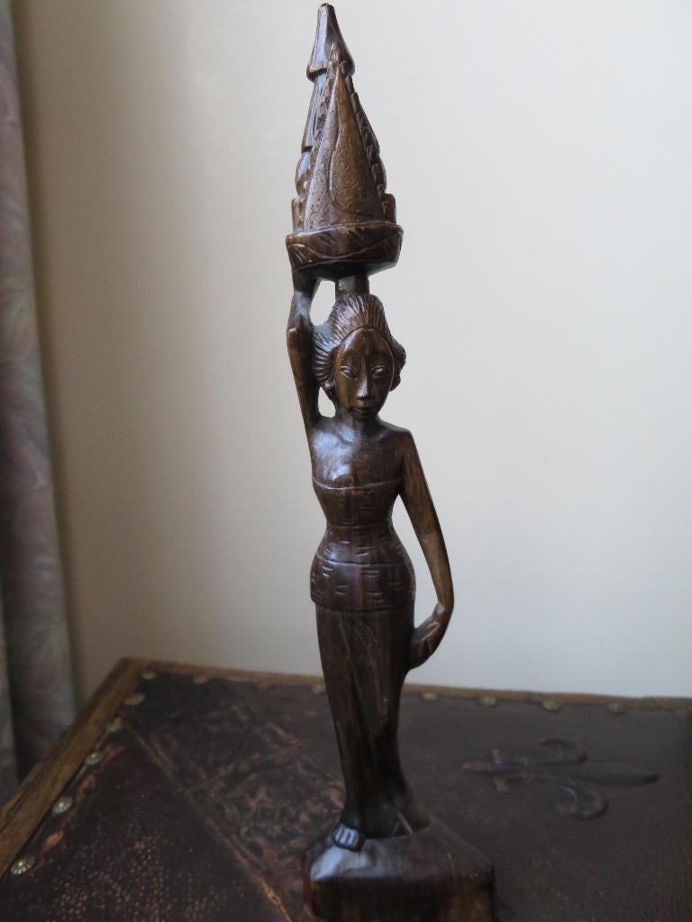 mooi uit coromandel hout gesneden vrouw beeld 32 cm, Ophalen of Verzenden