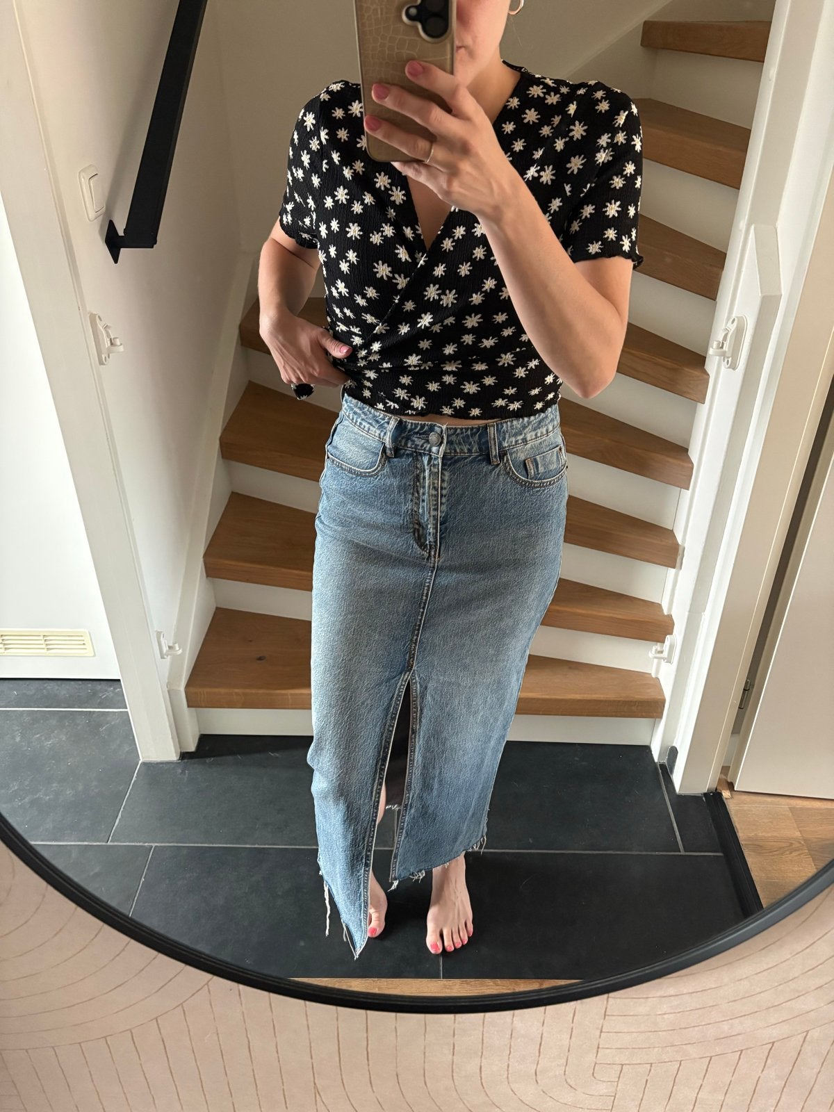 Lange denim rok met split - maat 36, Blauw, Ophalen of Verzenden, Zo goed als nieuw, Maat 36 (S)