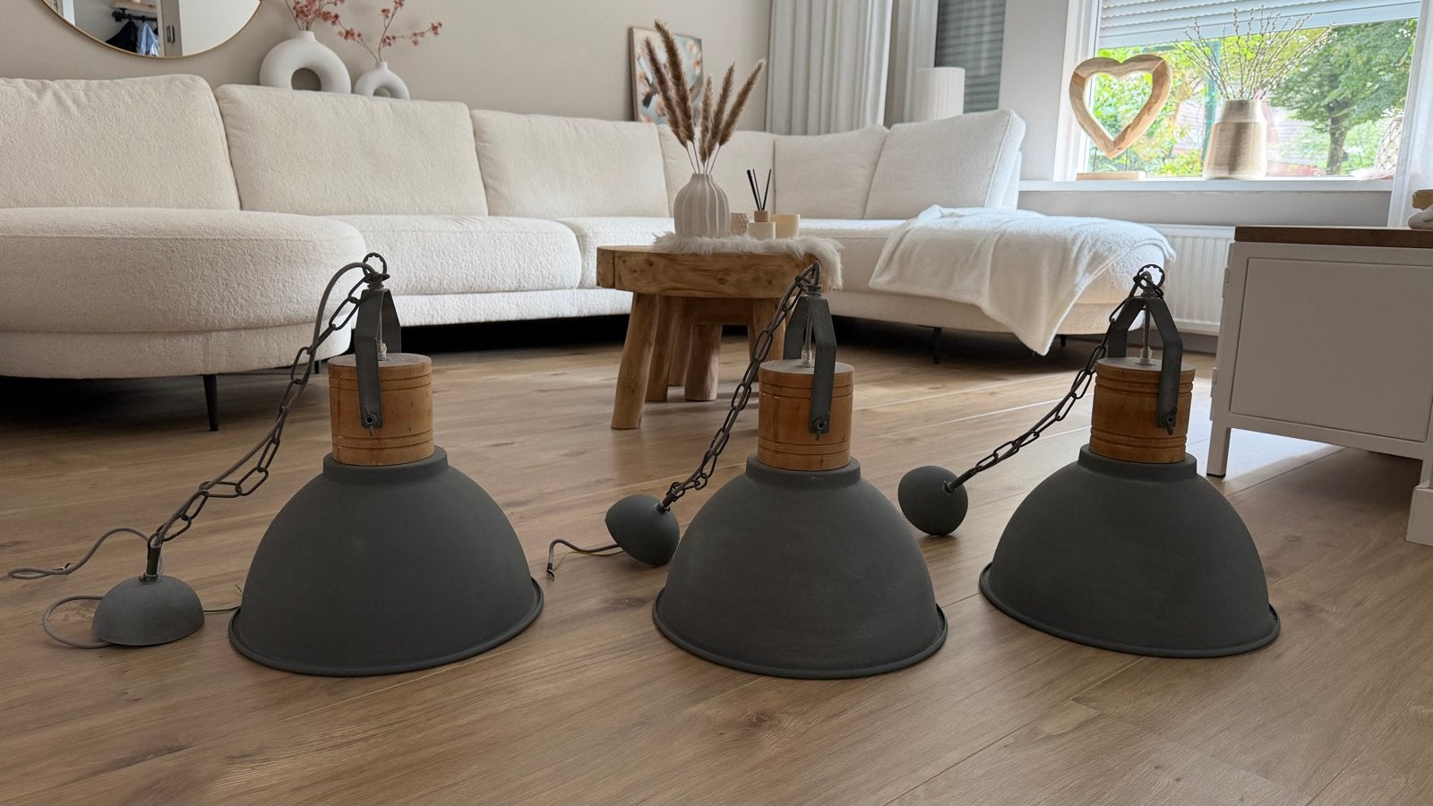 Hanglamp Mexlite Emile - Grijs (set van 3), Ophalen, Zo goed als nieuw, Metaal, E27 (groot)