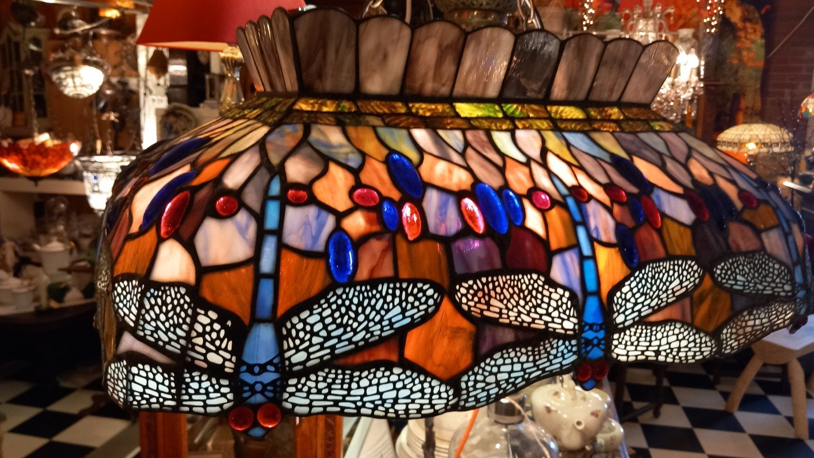Prachtige Tiffany Libelle Hanglamp - Handgemaakt Glas, Ophalen