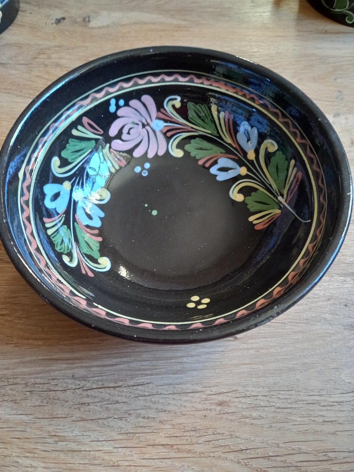 Vintage Zwarte Keramische Soepkommen Set met Bloemen, Antiek en Kunst, Ophalen of Verzenden