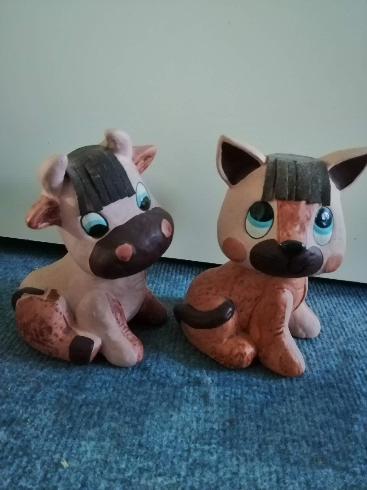Lief setje spaarpotten koe en kat, Verzamelen, Ophalen of Verzenden, Steen, Aardewerk of Keramiek, Dier