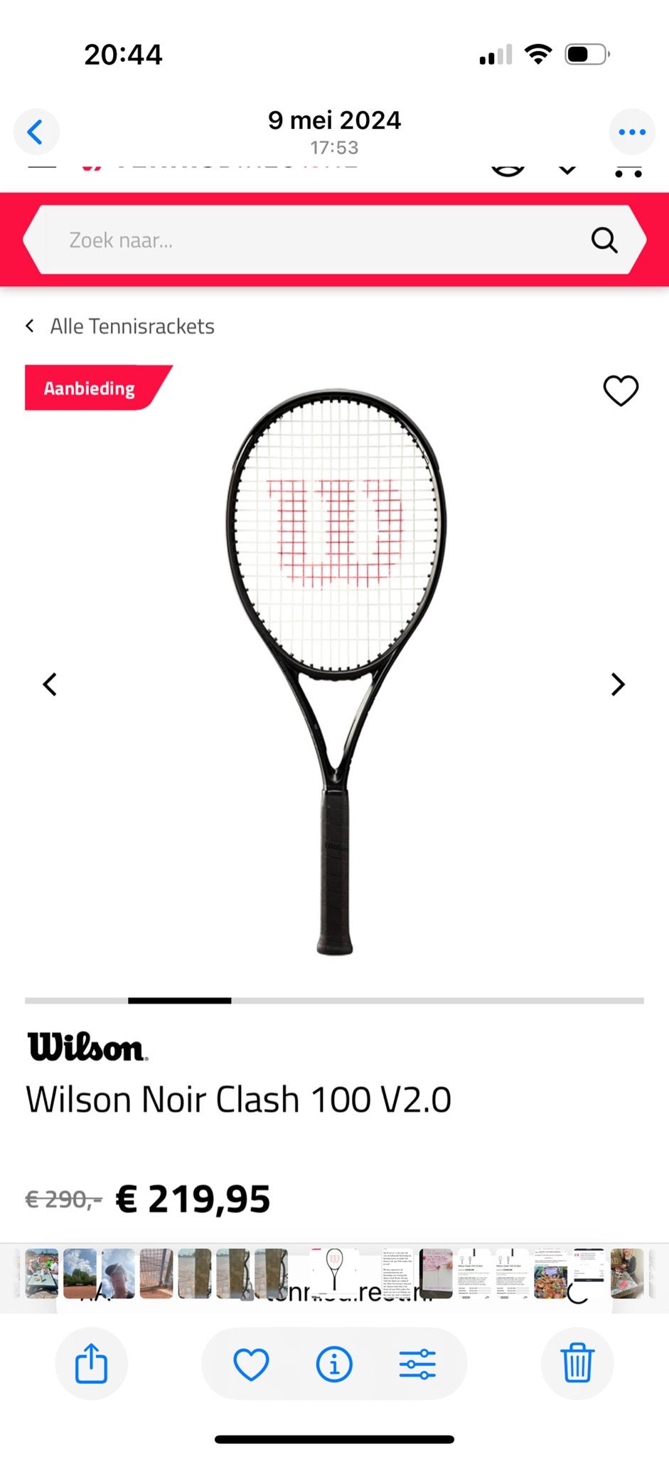 Wilson Clash 100 Speciale Noir Editie Tennisracket Grip 2, L2, Ophalen of Verzenden, Zo goed als nieuw, Wilson