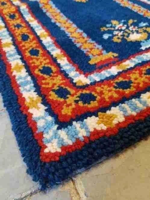 Wandkleed wol handgeknoopt smyrna blauw rood bruin 98/69 cm, Djt@dejuistetoon.eu, Ophalen of Verzenden, Zo goed als nieuw, Mon Plaisir 19, Etten-Leur, Netherlands