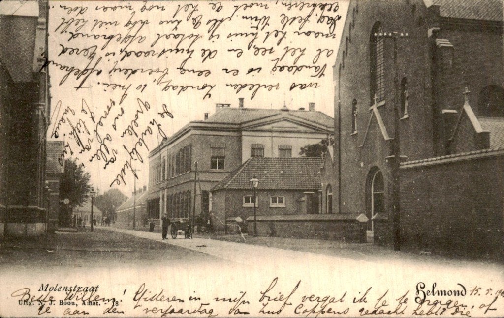 Helmond - Molenstraat - Straat met kerk, Ophalen of Verzenden, Voor 1920, Gelopen, Noord-Brabant