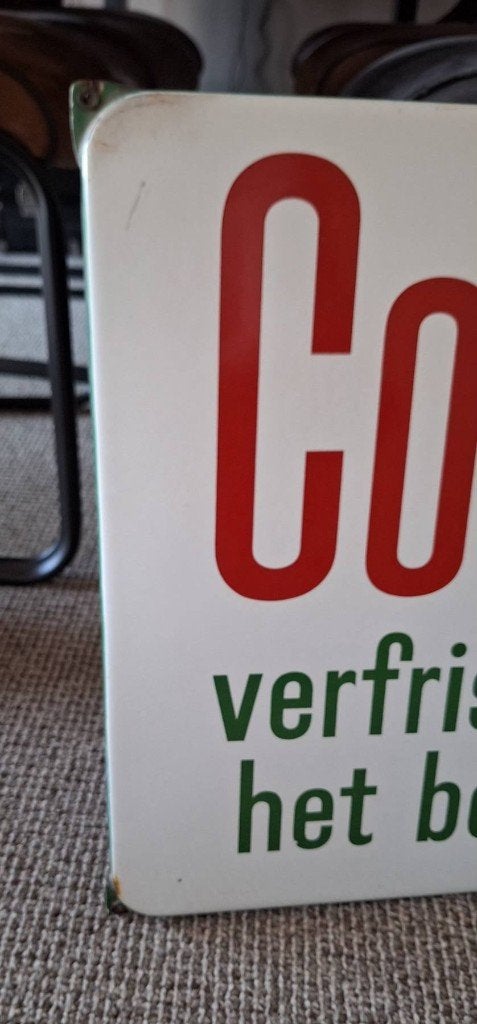 Mooi emaille reclamebord voor Coca-Cola, Langcat Bussum., Reclamebord, Gebruikt, ., Ophalen of Verzenden