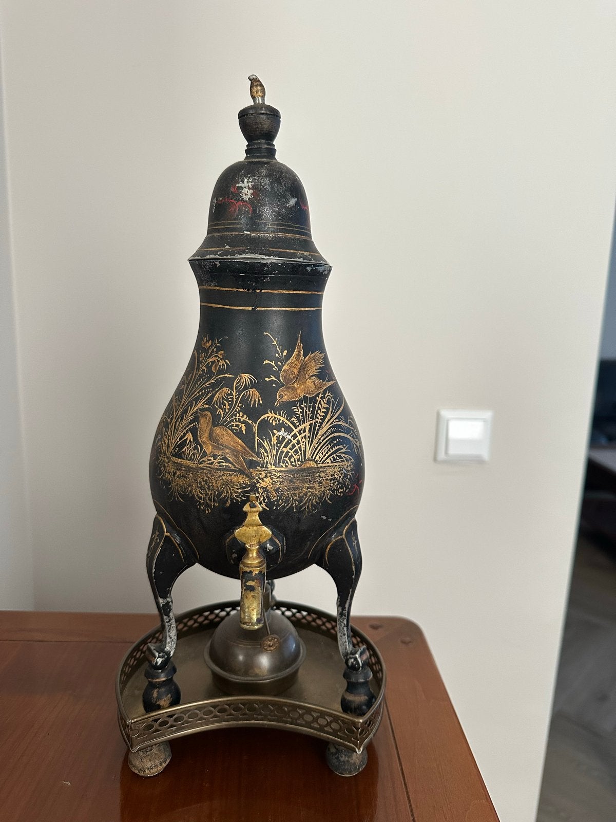 Antieke Samovar / Kraantjeskan met Vogeldecoratie, Antiek en Kunst, Ophalen of Verzenden