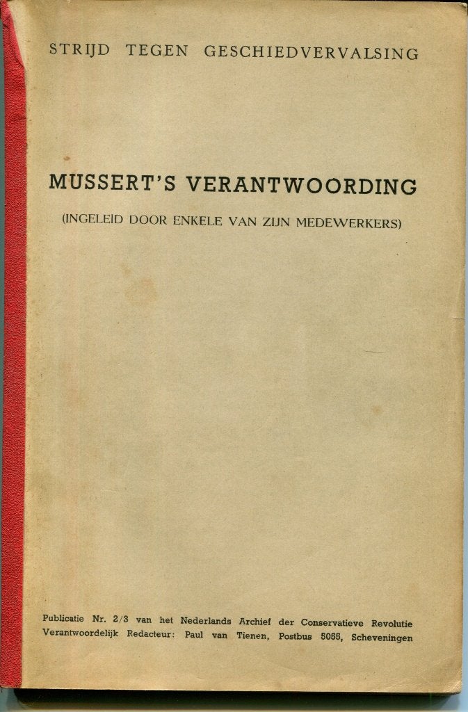 MUSSERT’S VERANTWOORDING + foto &  brief  Mussert NSB, Ophalen of Verzenden, Overige soorten, Nederland, Boek of Tijdschrift