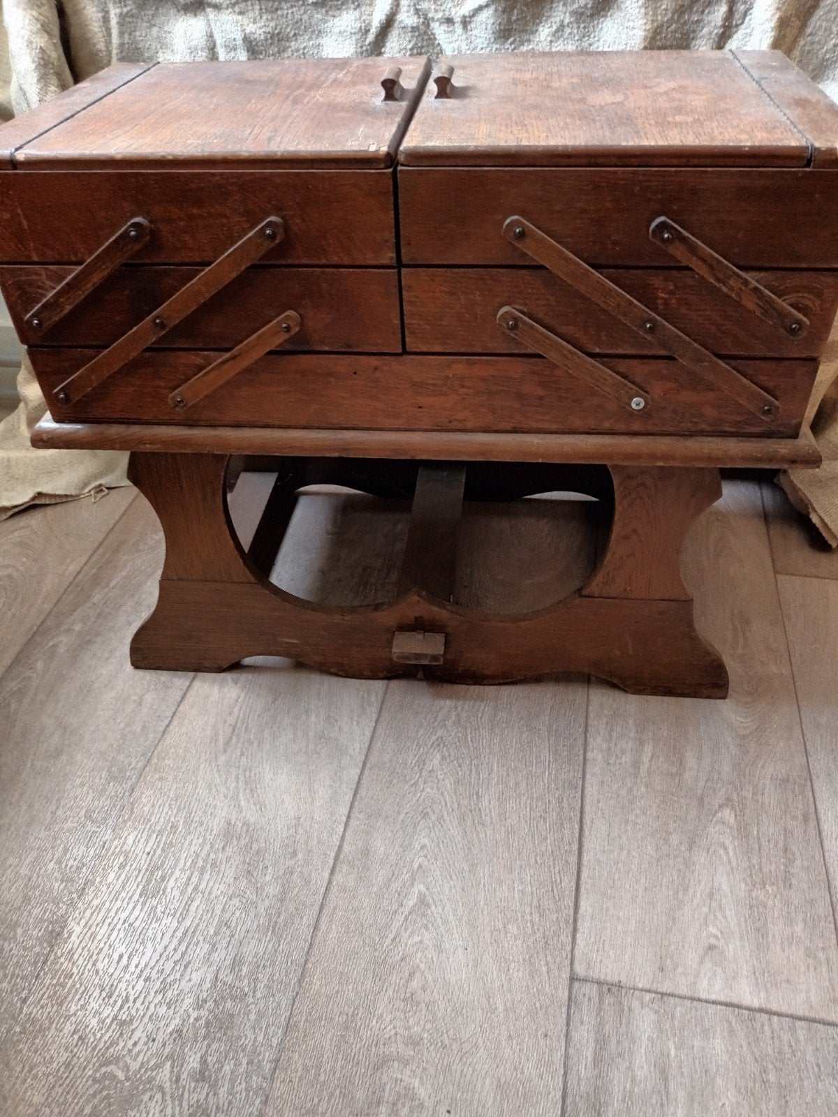 Houten Naaikistje met Harmonica Lades - Vintage Opberger, Ophalen, Gebruikt