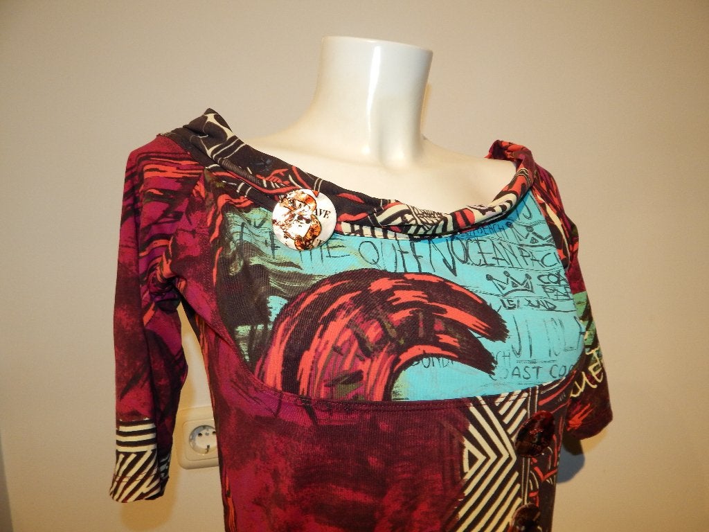 Save the Queen vintage shirt stretch printen sier knopen XL, Kleding | Dames, Maat 46/48 (XL) of groter, Save the Queen, Zo goed als nieuw