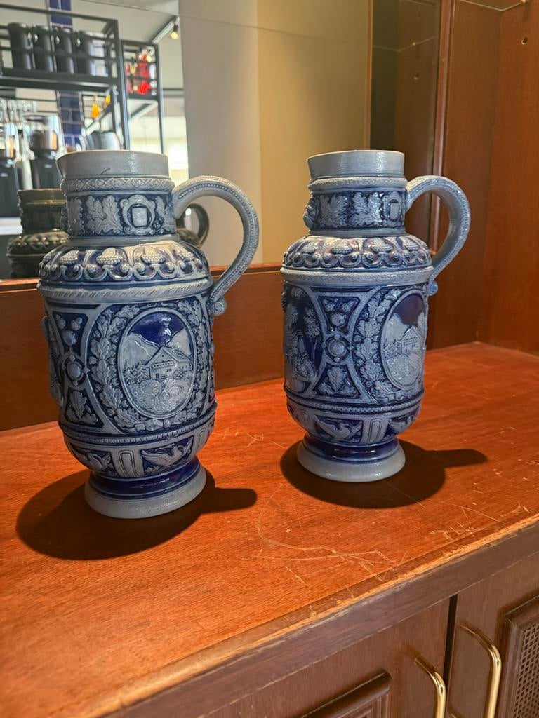 Vintage Duitse Wijnkan / Kruik - Blauw Keramiek, Ophalen