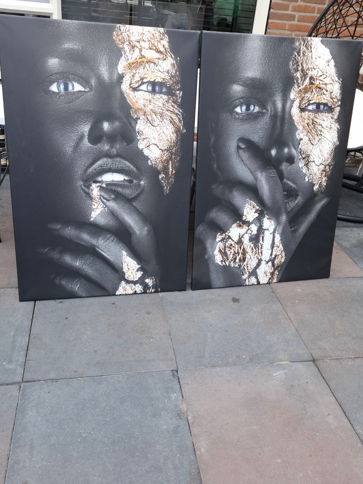 Modern canvas schilderij: Vrouw met goudfolie, 80x120cm, Ophalen, Op houten frame, Print, Portret