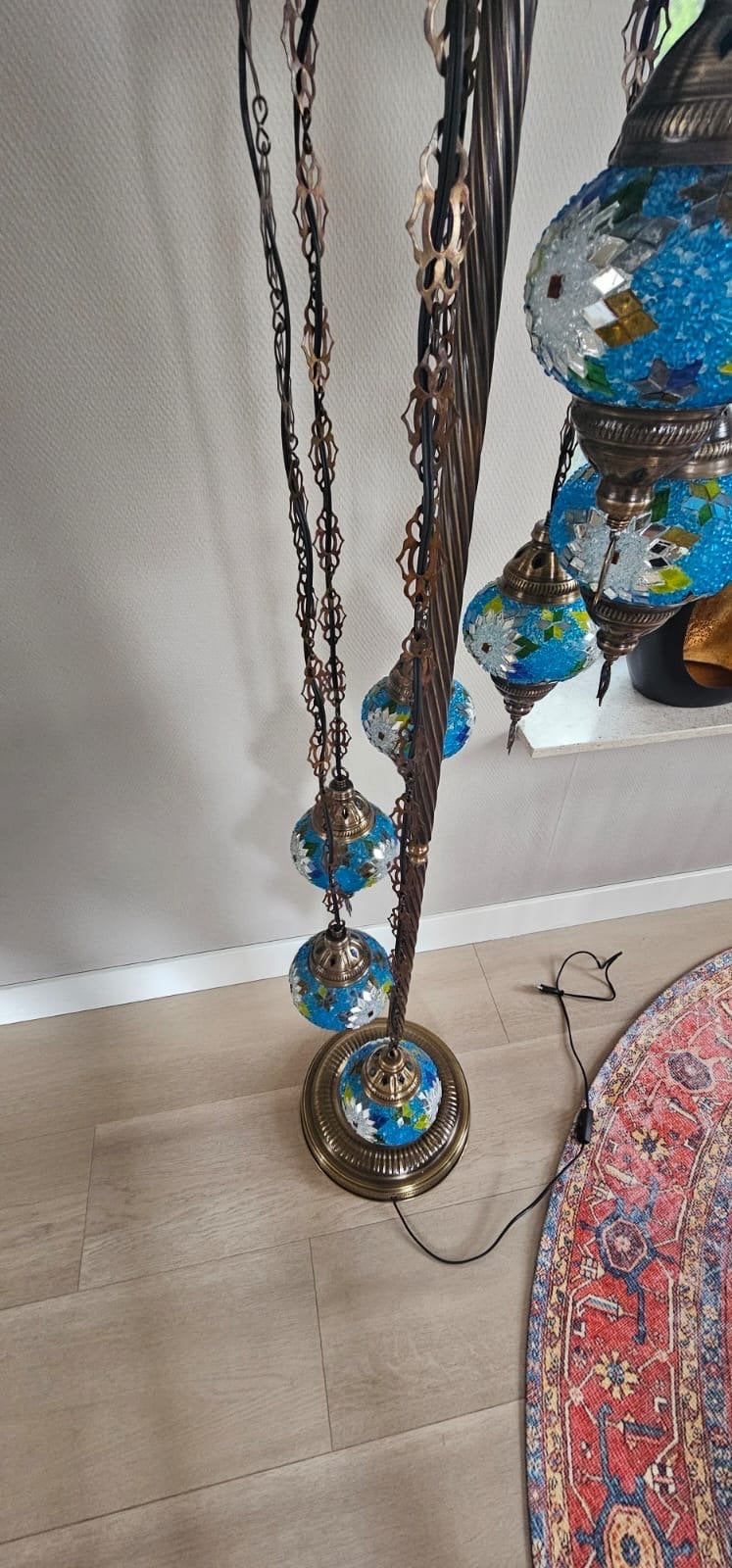 Turkse Mozaïek Vloerlamp met 7 Bollen - Blauw, Ophalen, Zo goed als nieuw, Glas, 150 tot 200 cm