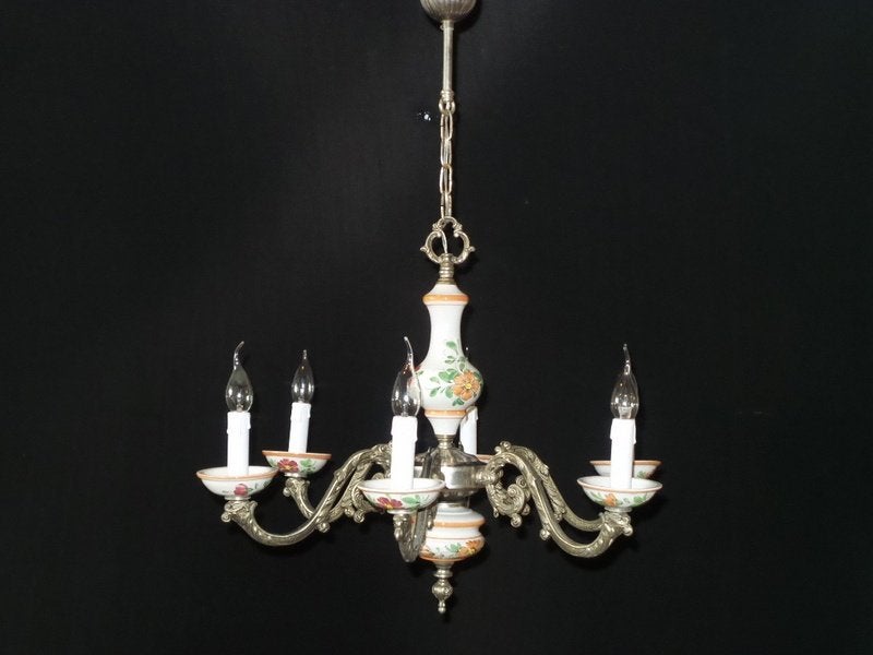 Klassieke italiaanse kroonluchter met porseleinen schalen, Huis en Inrichting, Ophalen, Gebruikt, E14 (klein)