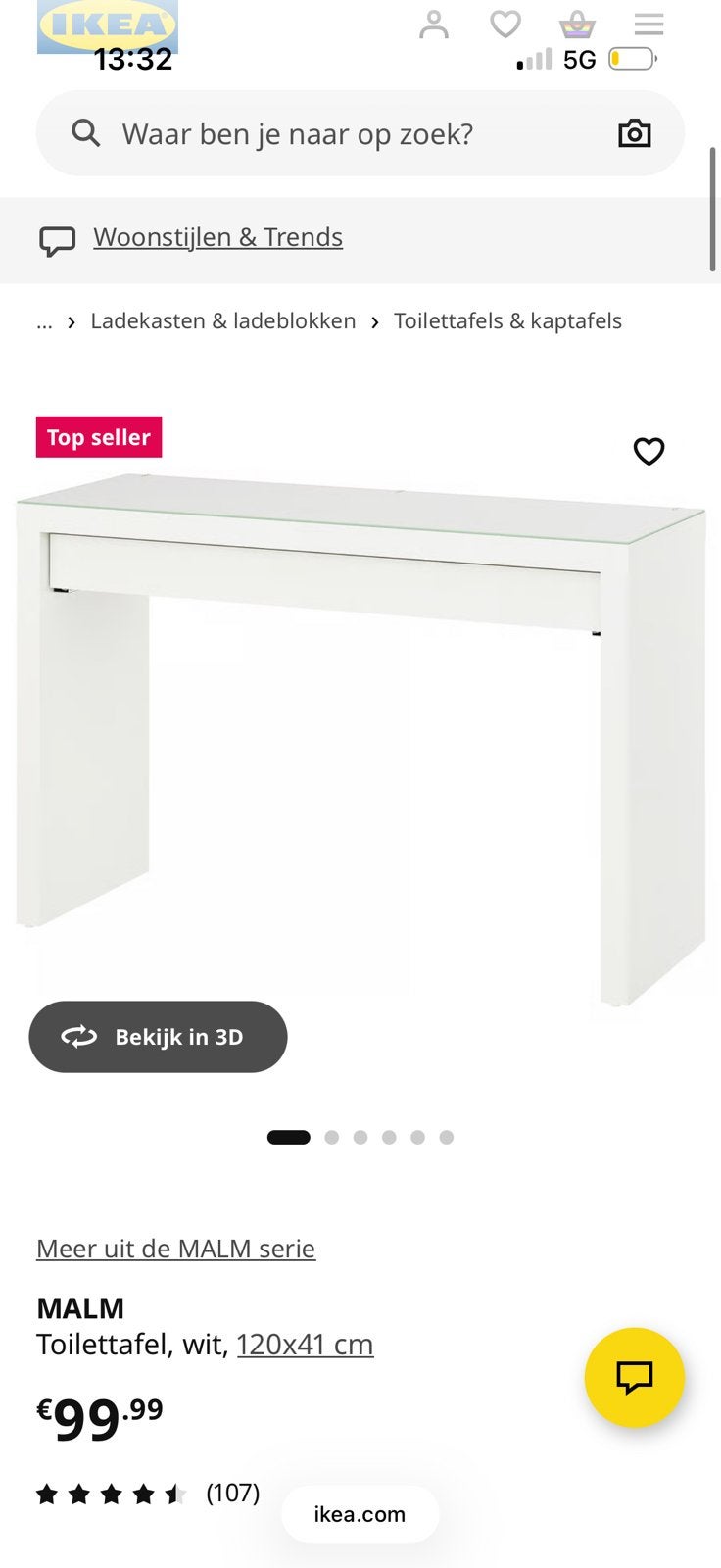 Malm toilettafel goede staat, Huis en Inrichting, Ophalen of Verzenden, Zo goed als nieuw, 50 tot 100 cm, Minder dan 100 cm