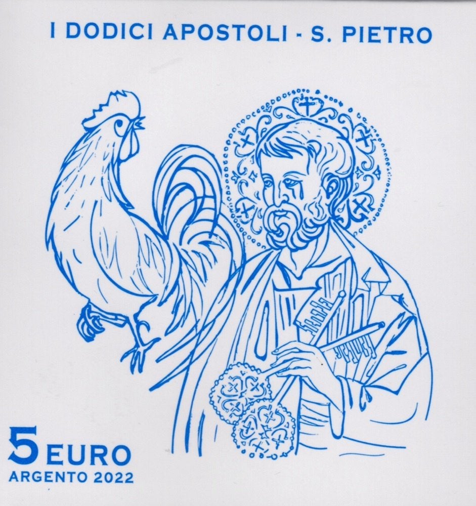 5 Euro Vaticaan 2022 - Apostelen: St Pietro - PROOF - Zilver, Vaticaanstad, Verzenden, Zilver, 5 euro