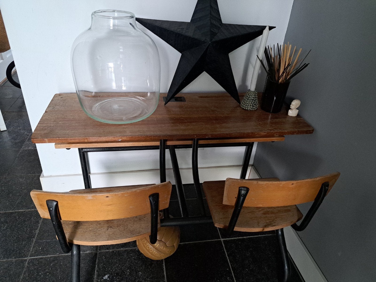vintage schoolbankje., Ophalen, Gebruikt, Overige houtsoorten, 25 tot 50 cm