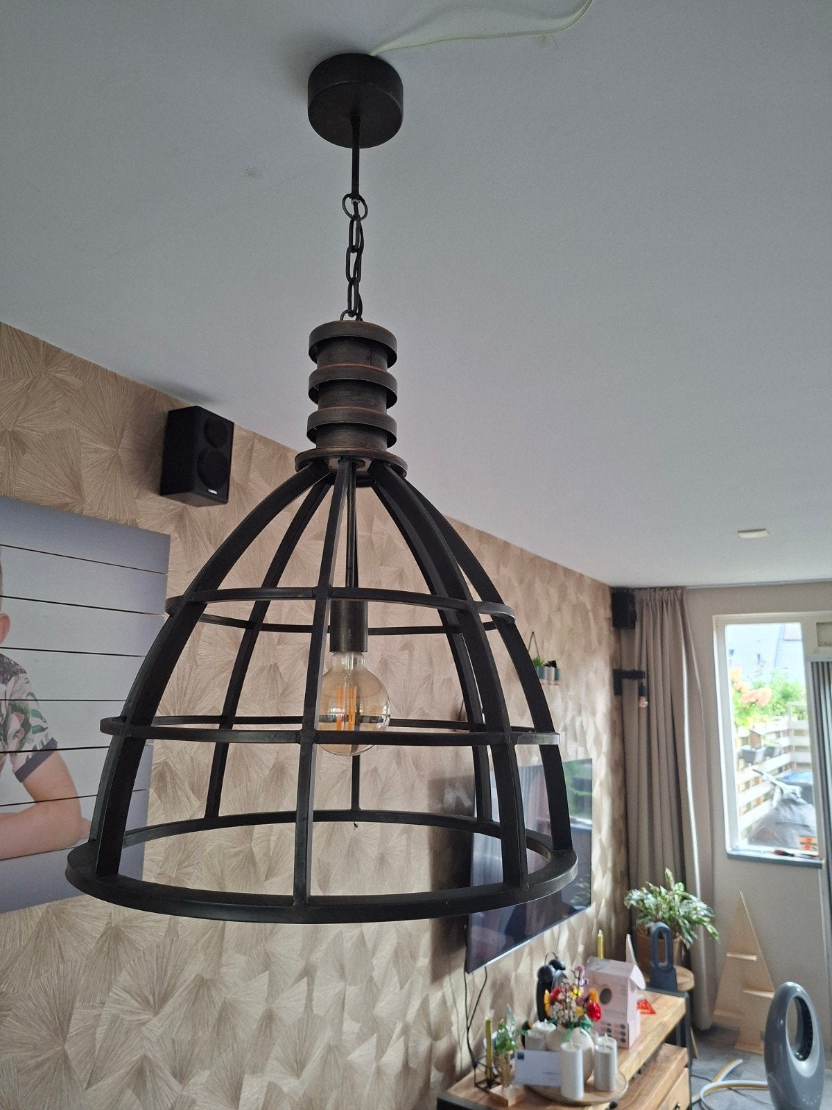Mooie industriële PTMD hanglamp, Huis en Inrichting, Ophalen, E27 (groot), Zo goed als nieuw, Metaal