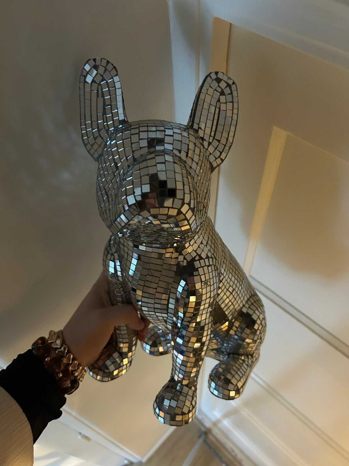 Spiegelende Franse Bulldog Decoratie beeld zwaar, Ophalen of Verzenden, Zo goed als nieuw, Modern, Glas