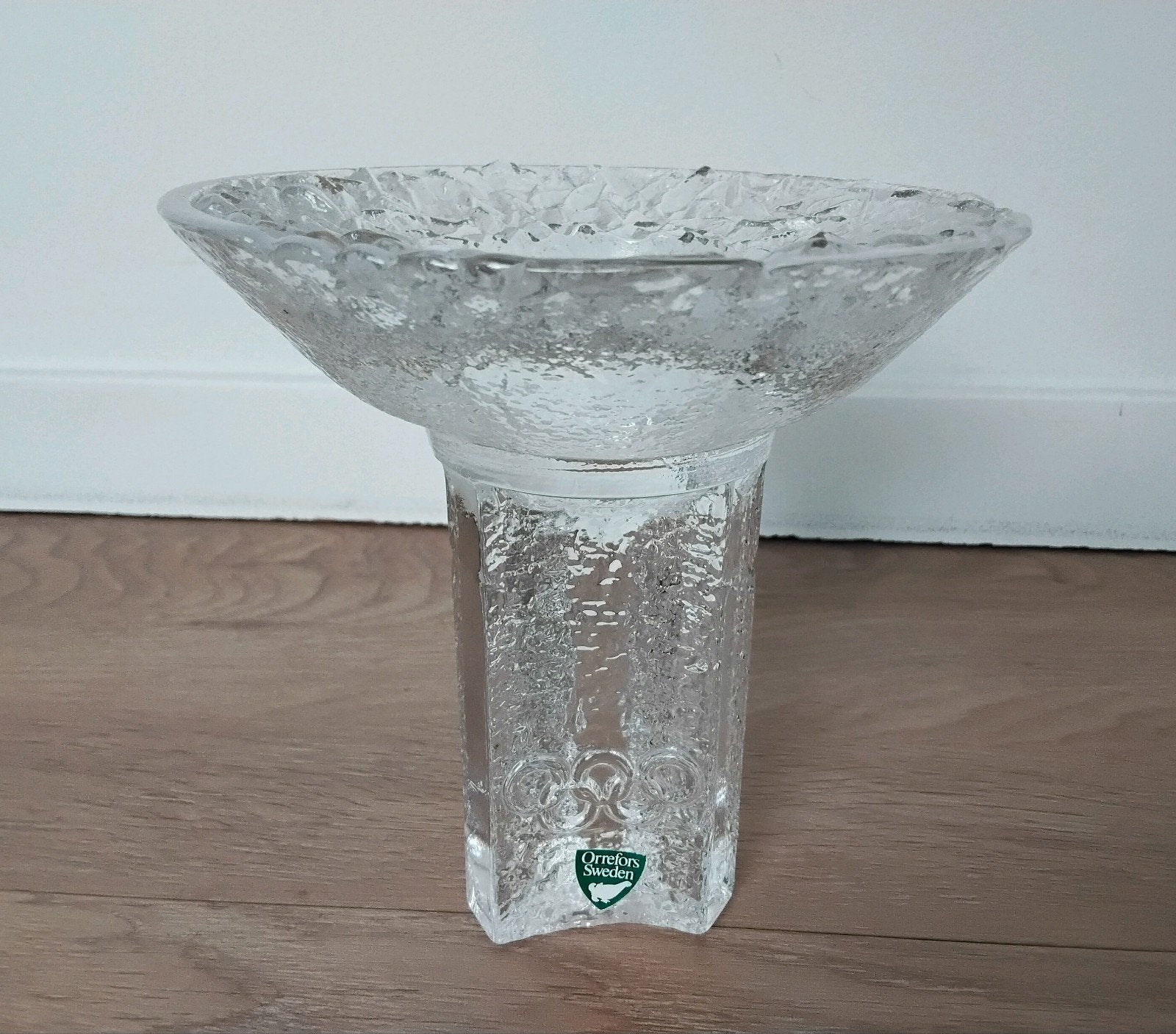 vintage Orrefors "Olympic Torch" kandelaar, Lars Hellsten, 12 cm, Nieuw, Ophalen of Verzenden, Glas