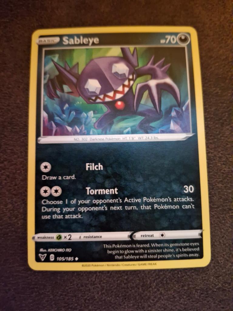 Pokémon Kaart Sableye 105/185 Darkness Basic, Ophalen of Verzenden, Zo goed als nieuw, Losse kaart