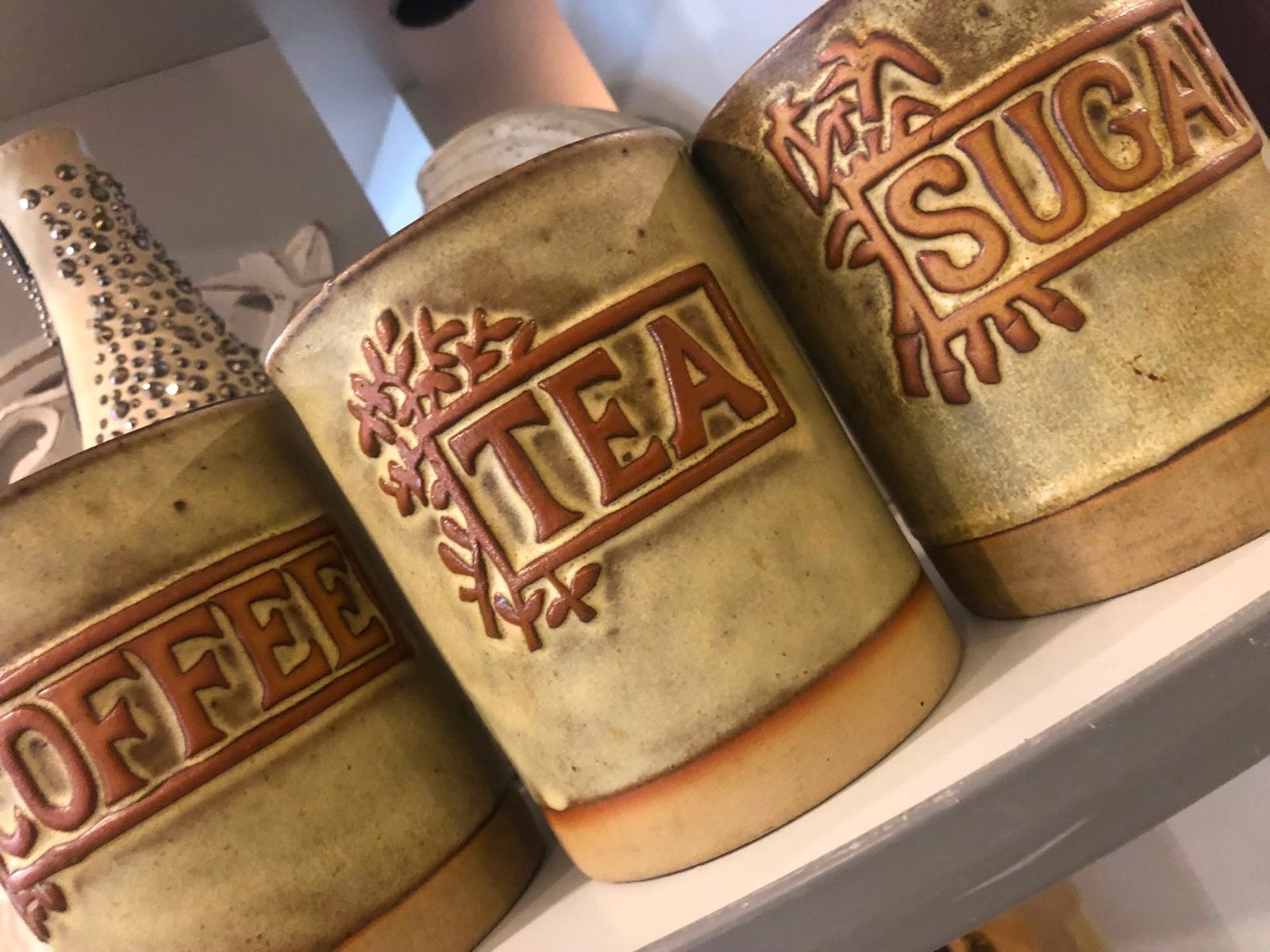 Vintage keramische voorraadpotten: Koffie, Thee, Suiker, Antiek en Kunst, Ophalen of Verzenden