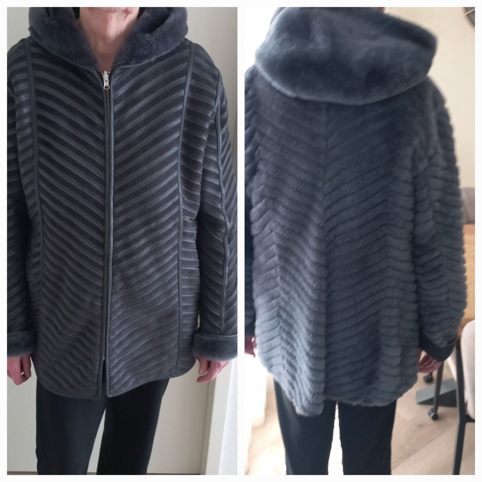 Bont / Suede Winterjas, Kleding | Dames, Jassen | Winter, Ophalen of Verzenden, Zo goed als nieuw, Maat 46/48 (XL) of groter, Grijs