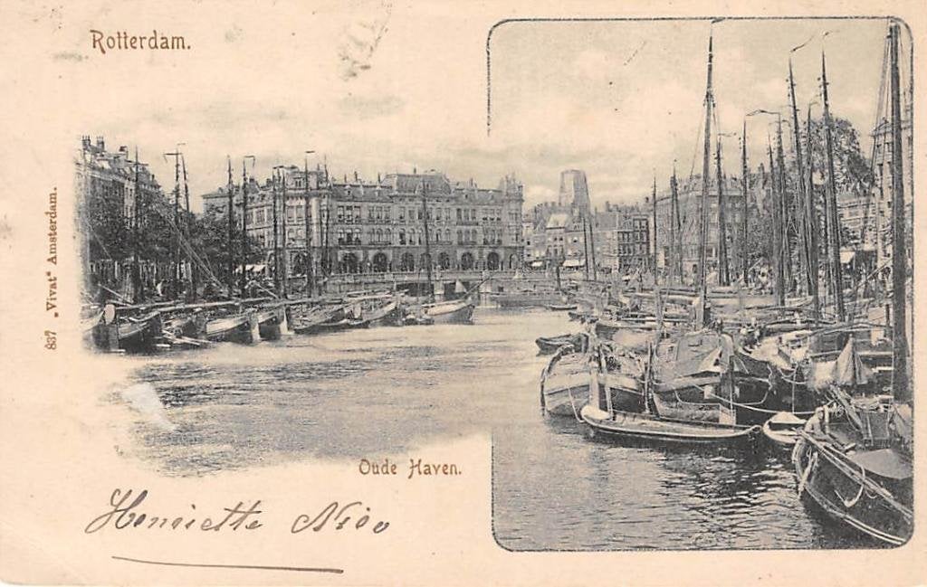 Rotterdam Oude haven met schepen Vivat, Ophalen of Verzenden, Voor 1920, Gelopen, Zuid-Holland