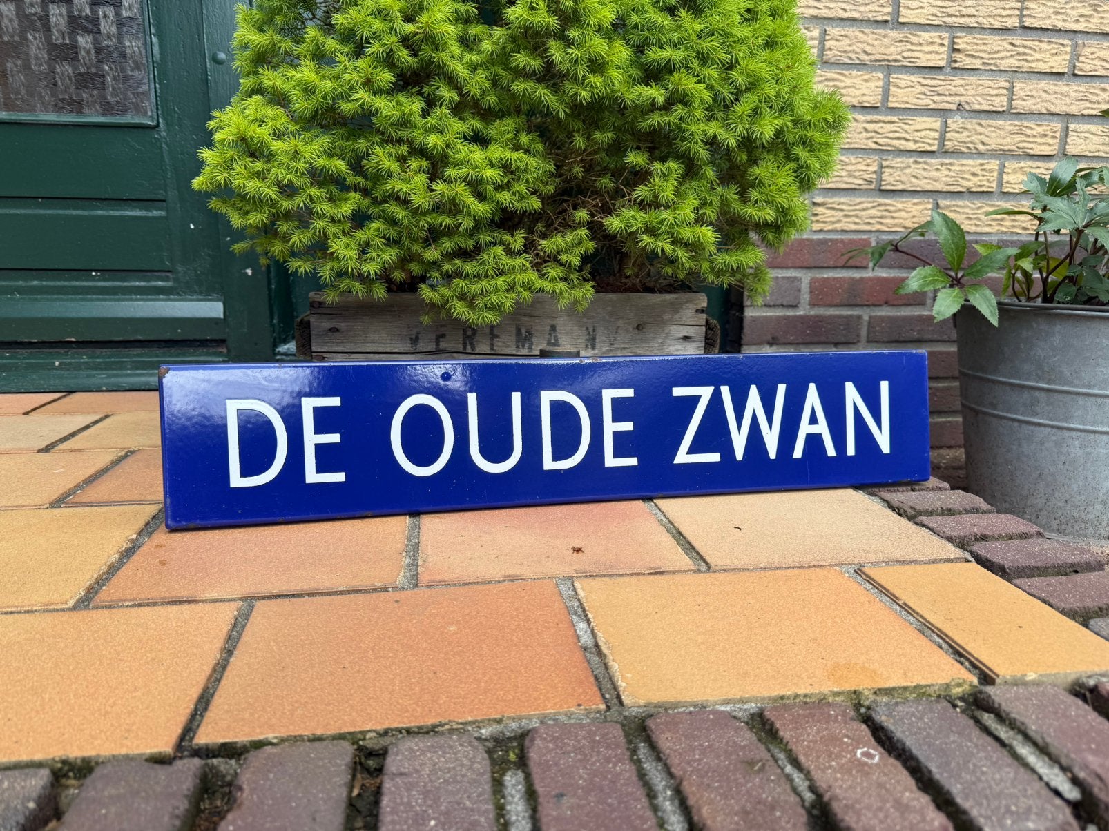Oud emaille straatnaambord de oude zwan molen zaandam, Ophalen of Verzenden