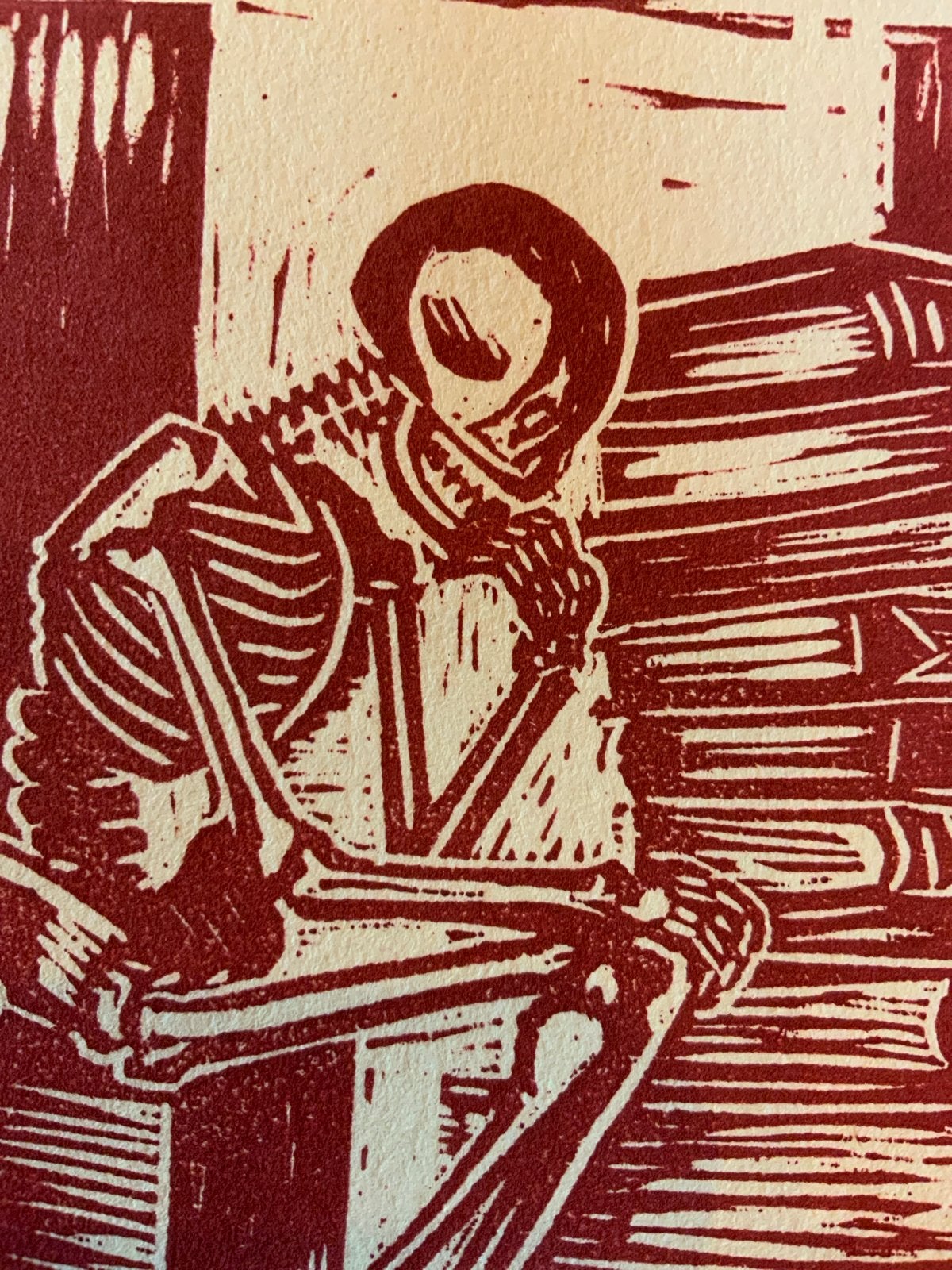 De Overdenker - originele lino A5, Antiek en Kunst, 2000 tot heden, Dagelijks leven, Overige technieken, Ophalen of Verzenden