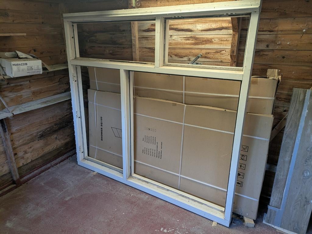 Hardhouten kozijn 180x195 cm met glas, Ophalen, Gebruikt, Raamkozijn, 150 tot 225 cm
