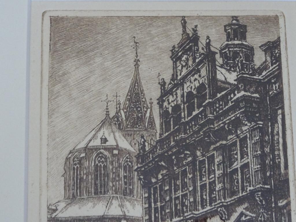 Cornelis Brandenburg - Den Haag - Stadhuis, Antiek en Kunst, Kunst | Etsen en Gravures, Ingelijst, Ets, Stadsgezicht, Ophalen of Verzenden