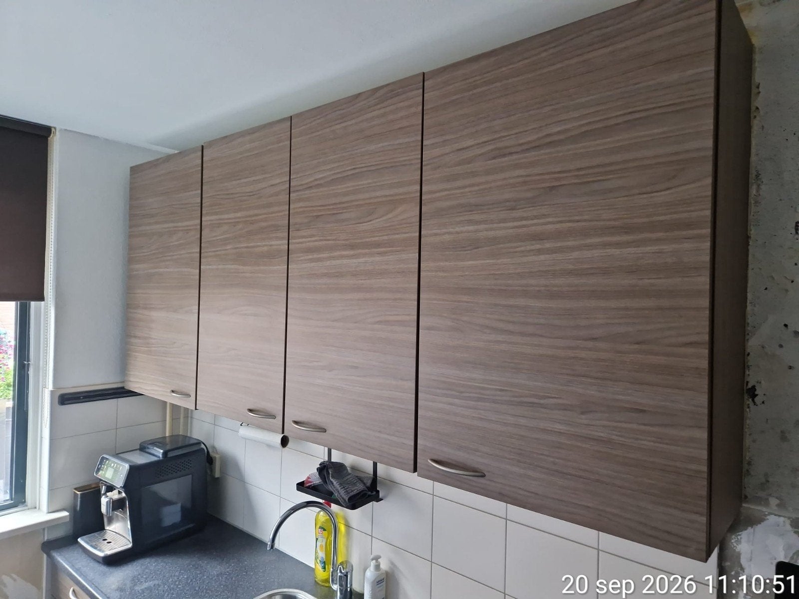 Bruynzeel keuken 220 cm met hoge bovenkasten (93 cm), Huis en Inrichting, Ophalen, Gebruikt, Bruin, Enkelwandige keuken