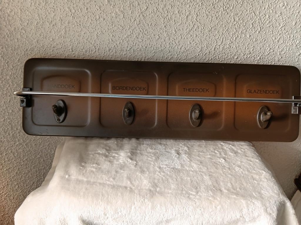 Brabantia keukendoeken rek met 4 haken, Ophalen of Verzenden, Gebruikt, Metaal, Wandhaken