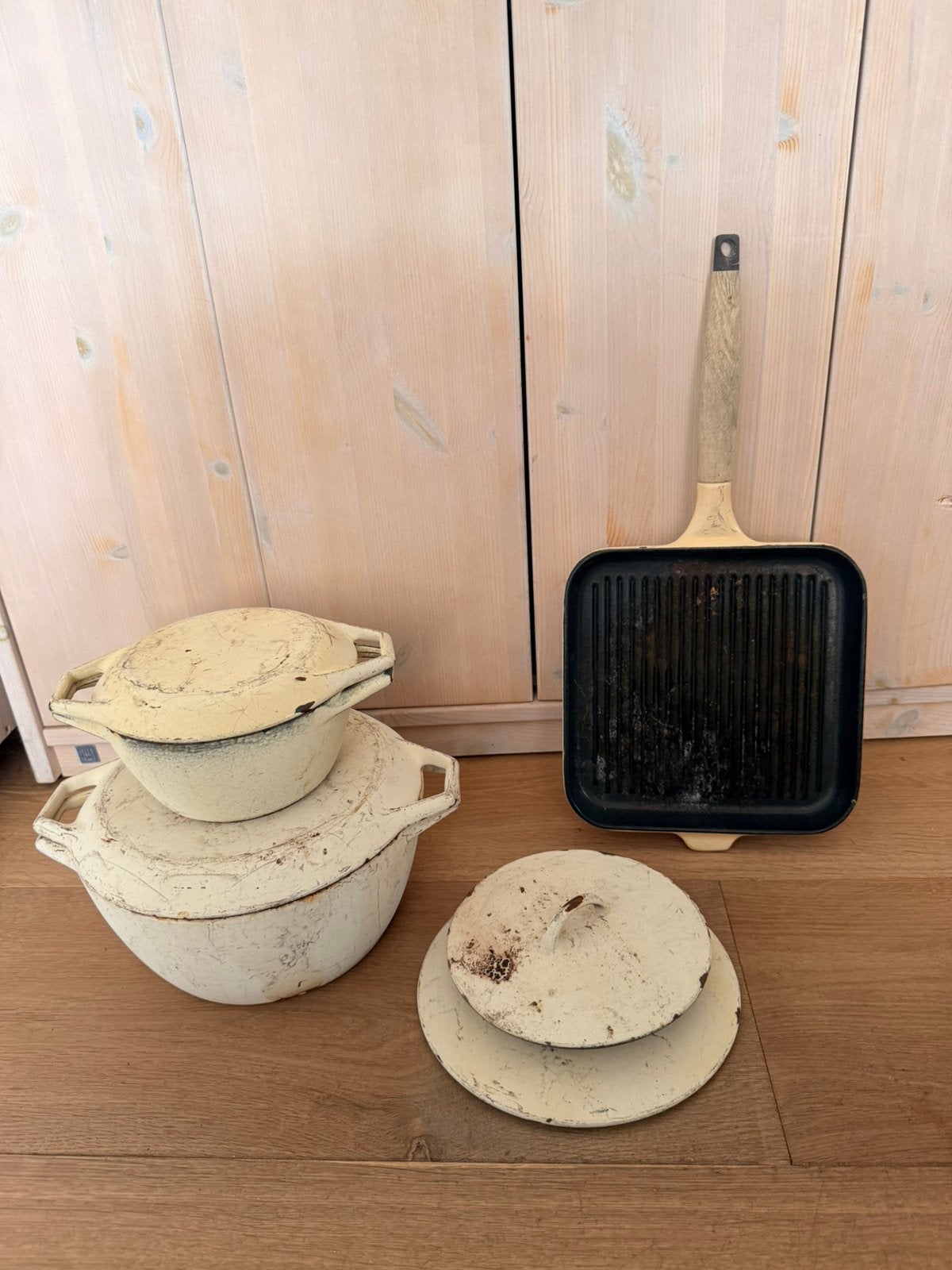Set Originele AGA Gietijzeren Pannen & Grillpan (Gebruikt), Huis en Inrichting, Ophalen of Verzenden, Zo goed als nieuw, Gietijzer