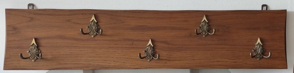 wandkapstok hout met messing haken, volgnr 22, Wandkapstok, Ophalen of Verzenden, Zo goed als nieuw, Minder dan 100 cm