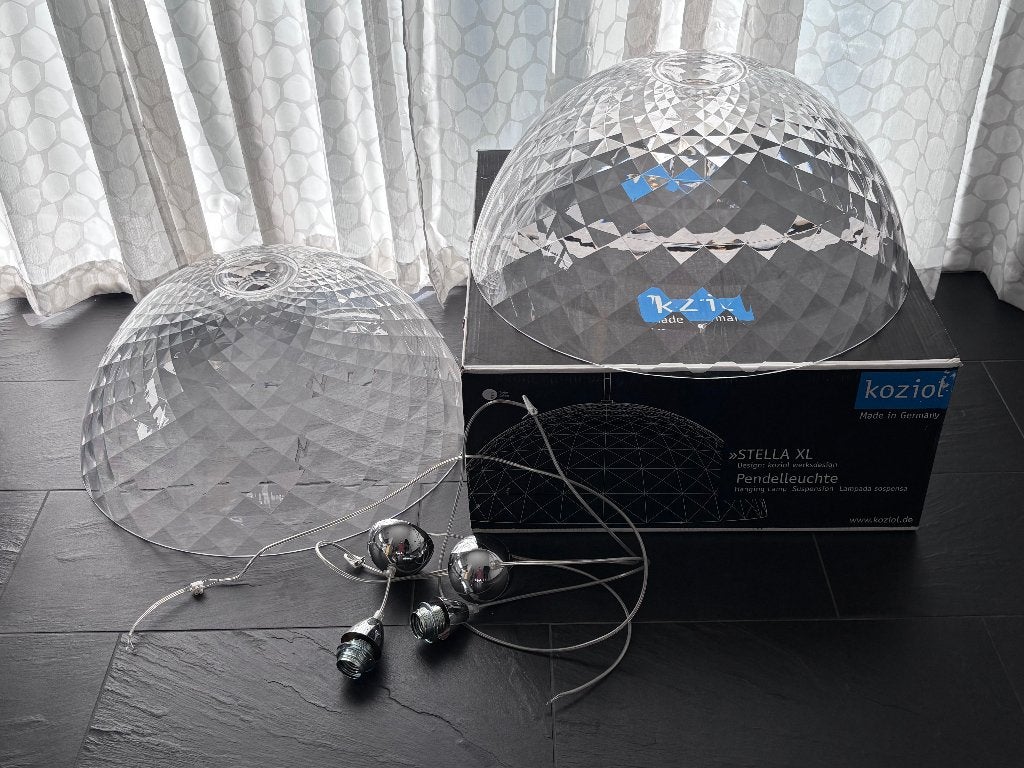 2 grote transparante hanglampen Koziol Stella XL, Ophalen, Zo goed als nieuw, Kunststof, E27 (groot)