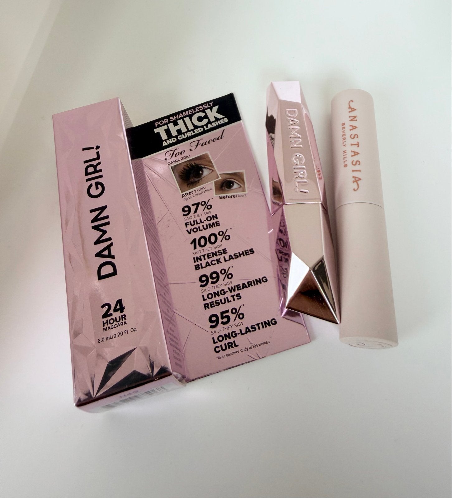 Too Faced Mascara & Anastasia Beverly Hills Brow Freeze Gel, Ogen, Verzenden, Zwart, Nieuw
